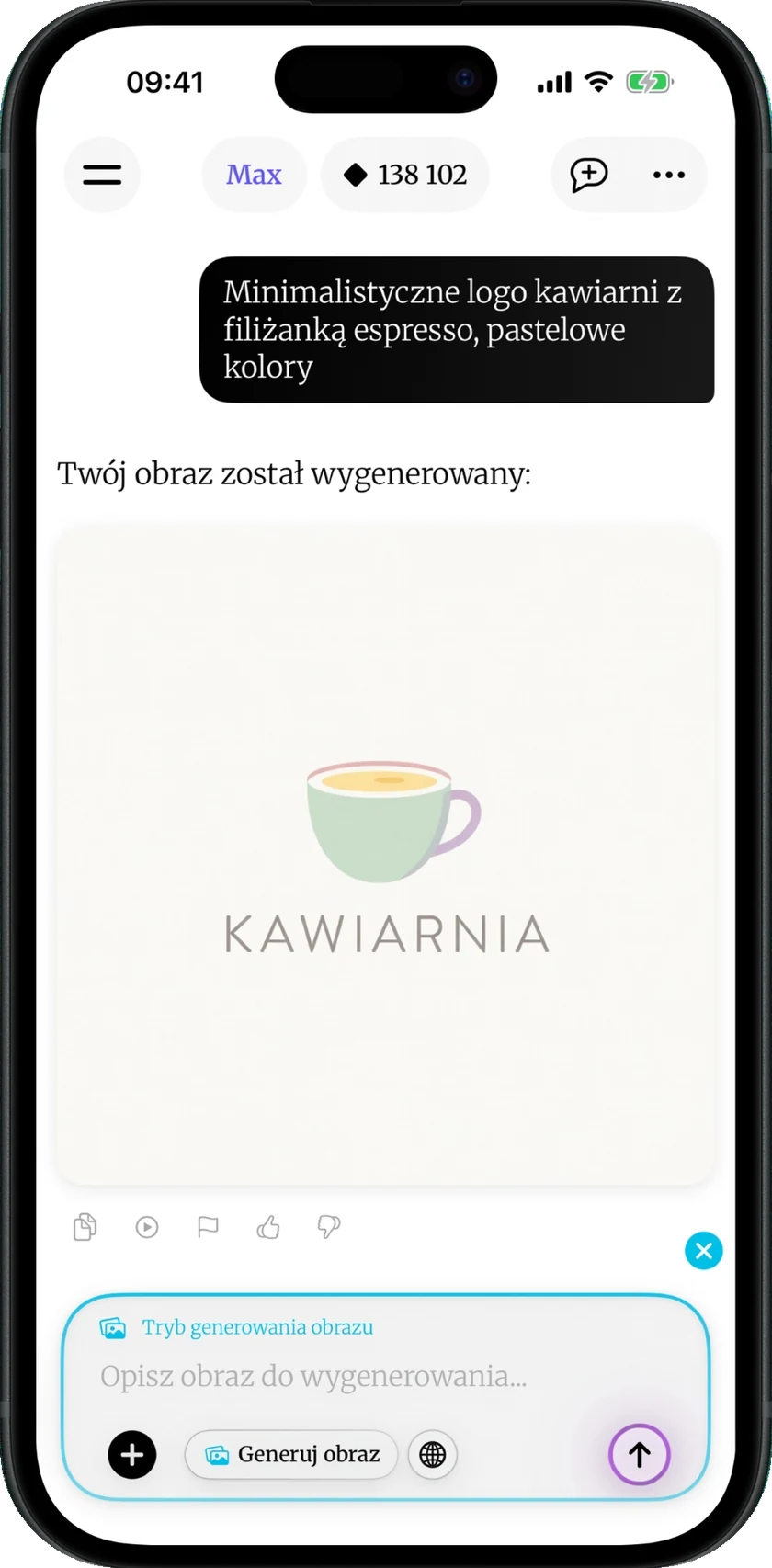 Wygenerowane logo kawiarni w czacie DomaAI