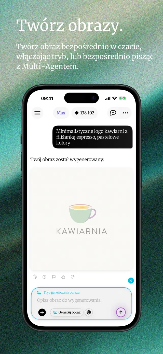 Wygenerowane logo kawiarni w czacie DomaAI na podstawie opisu